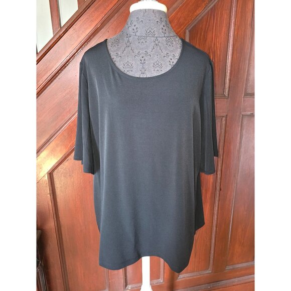 Susan Graver Black Liquid Knit Size 1X Short Sleeve Top - Picture 1 of 6